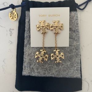 Tory Burch Logo Drop Earrings Gold